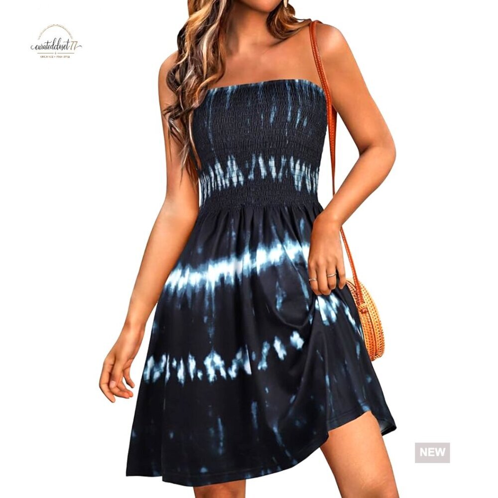 Strapless Tube Top Swing Dress Lightweight Cotton Summer Cover Up